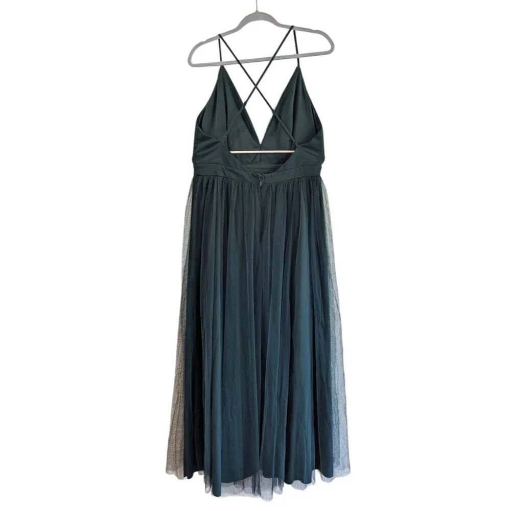 Lulus Rare Beauty Green Tulle Backless Full Length Size Large Adjustable Straps - Picture 8 of 10